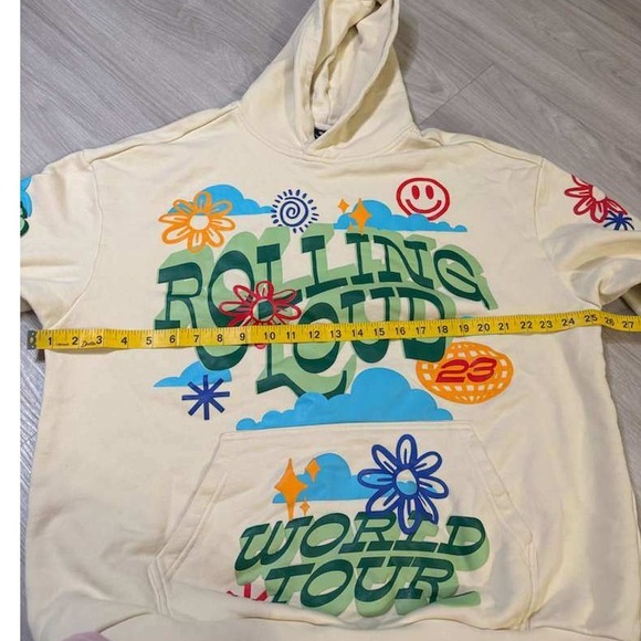Rolling Loud World Tour Graphic Hoodie Cream Size L Festival Streetwear - Picture 7 of 14